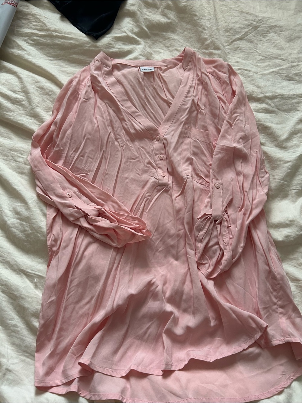 Blush Pink Lightweight V-Neck Button Tunic